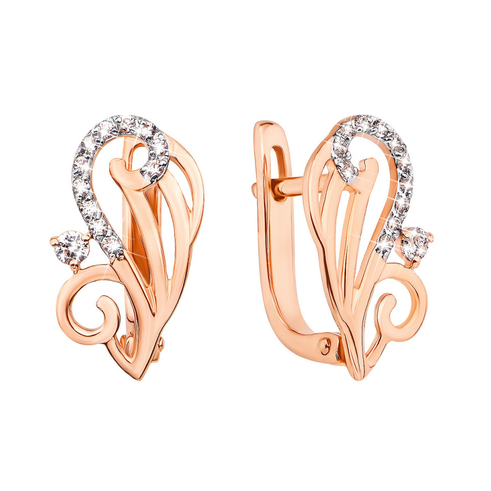 

Золотые серьги Прекрасный узор с родированными элементами и фианитами 000129196