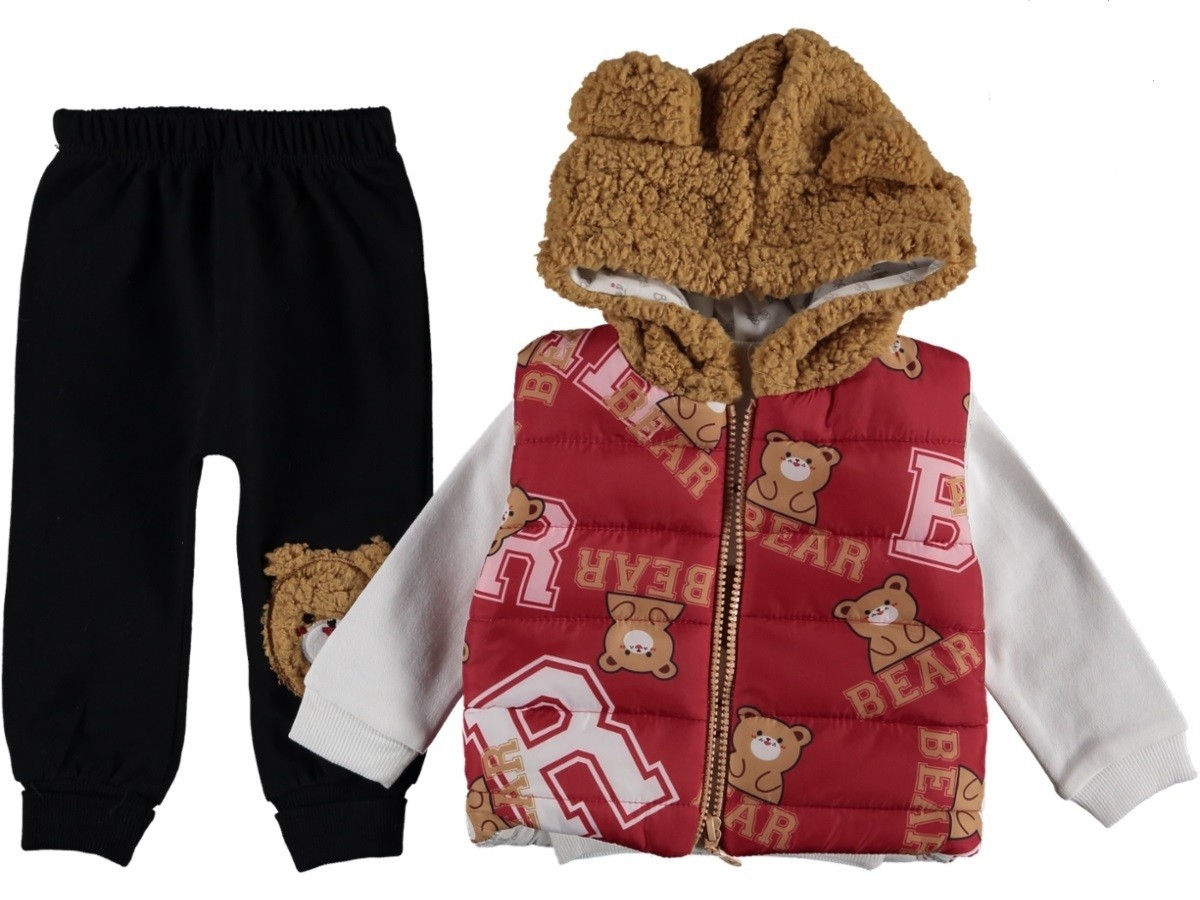 

Комплект (жилетка + кофта + штаны) Babyhi Bear Красно-черный 80 см на мальчика 1 год