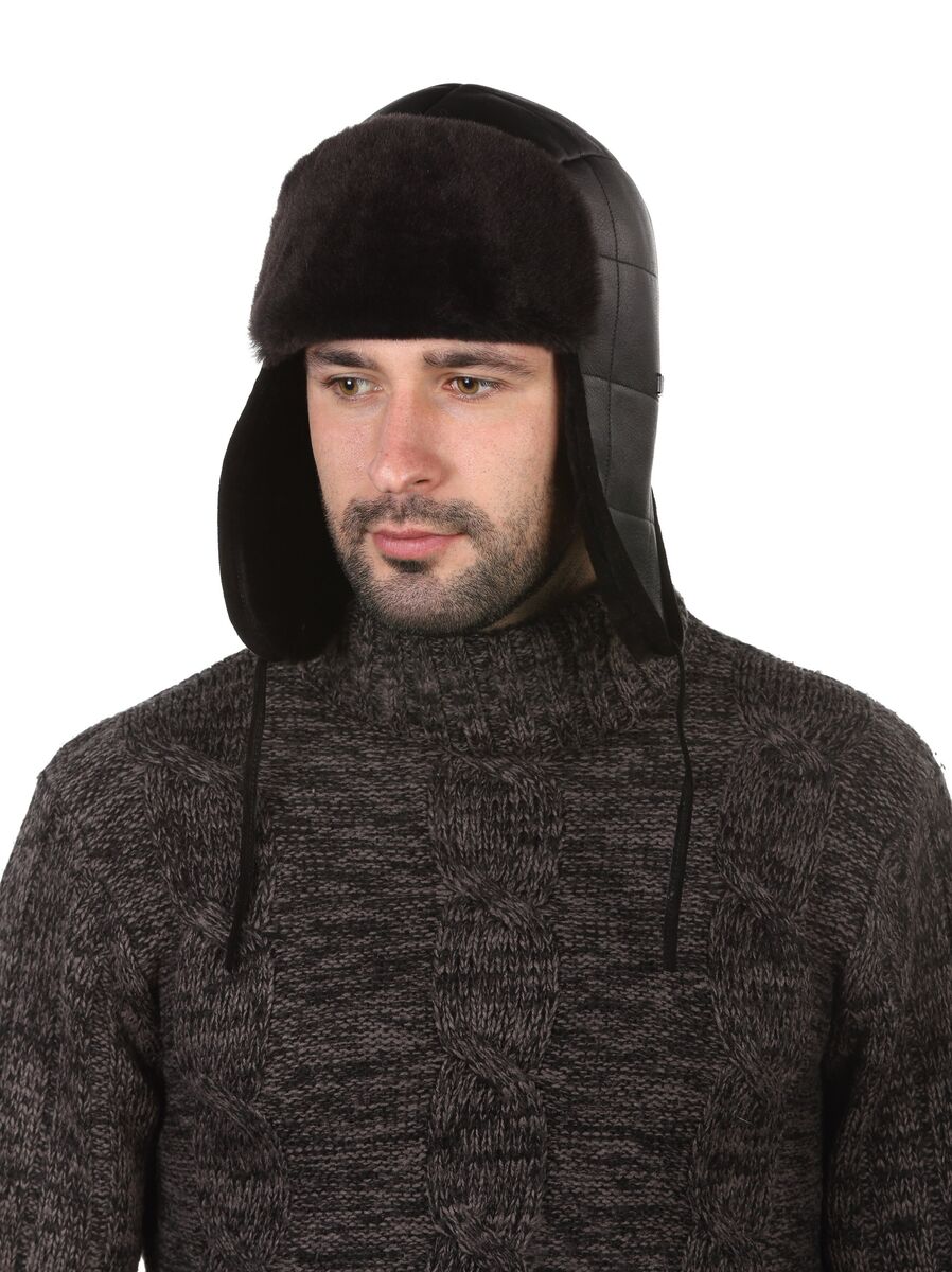 

Ушанка из натуральной овчины черная LF Label