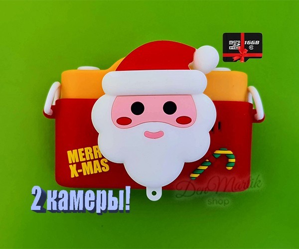 

Детский фотоаппарат с microSD 16 GB Merry X-Mas с 2 камерами 40М Новогодняя серия Желтый