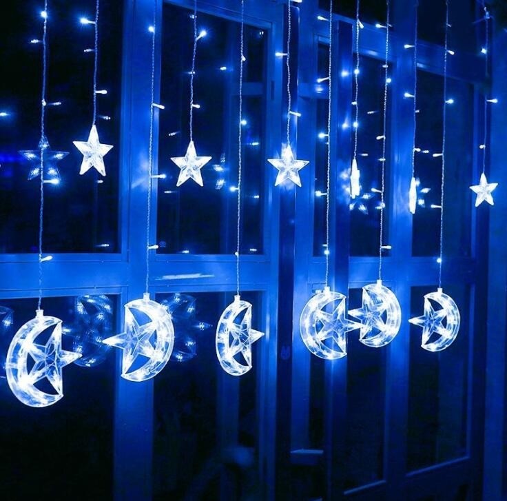 

Гирлянда штора звезды и луна светодиодная занавес 3х1.5 м 138 LED звездопад холодный белый