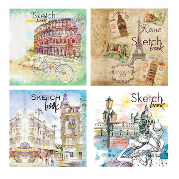 

Альбом для рисования Рюкзачок комплет 4 шт Sketch-book формат 205мм х 205мм 40 л УФ-лак100г / м2 на спирали