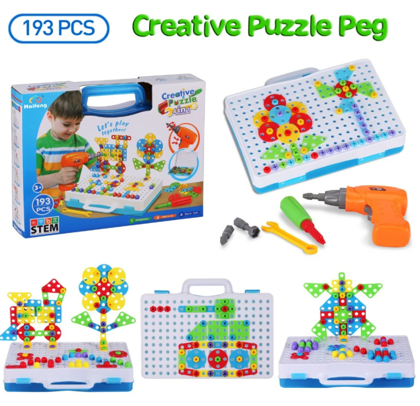 

Мозаїка конструктор з шуруповертом Puzzle Creative 193 деталі TLH-28