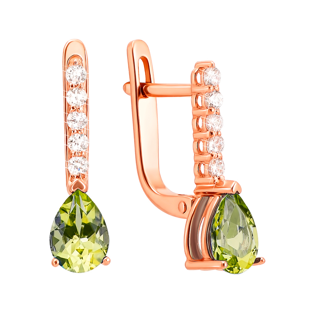 

Серьги из красного золота с хизолитом и фианитами 000146582