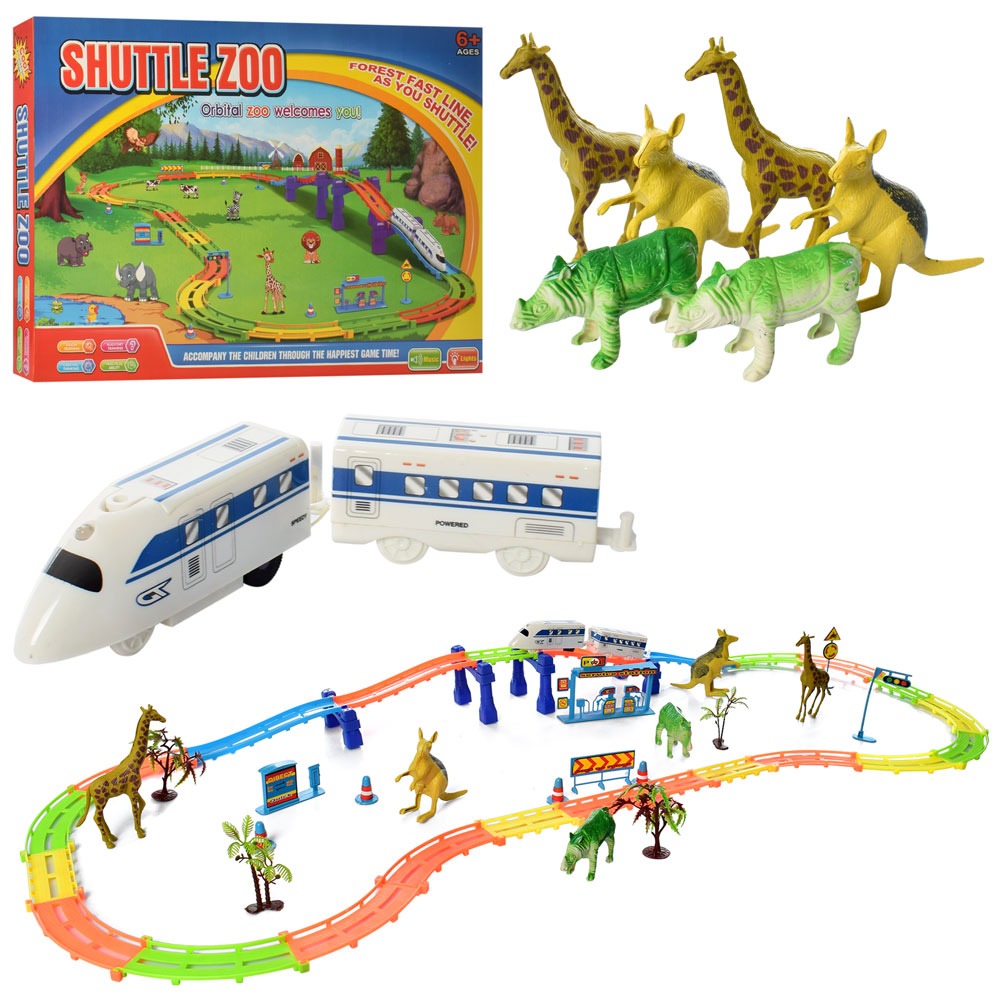 

Игрушечная Железная дорога Shuttle Zoo Bambi, Детский трек ЖД с аксессуарами (фигурки, знаки), пластиковая