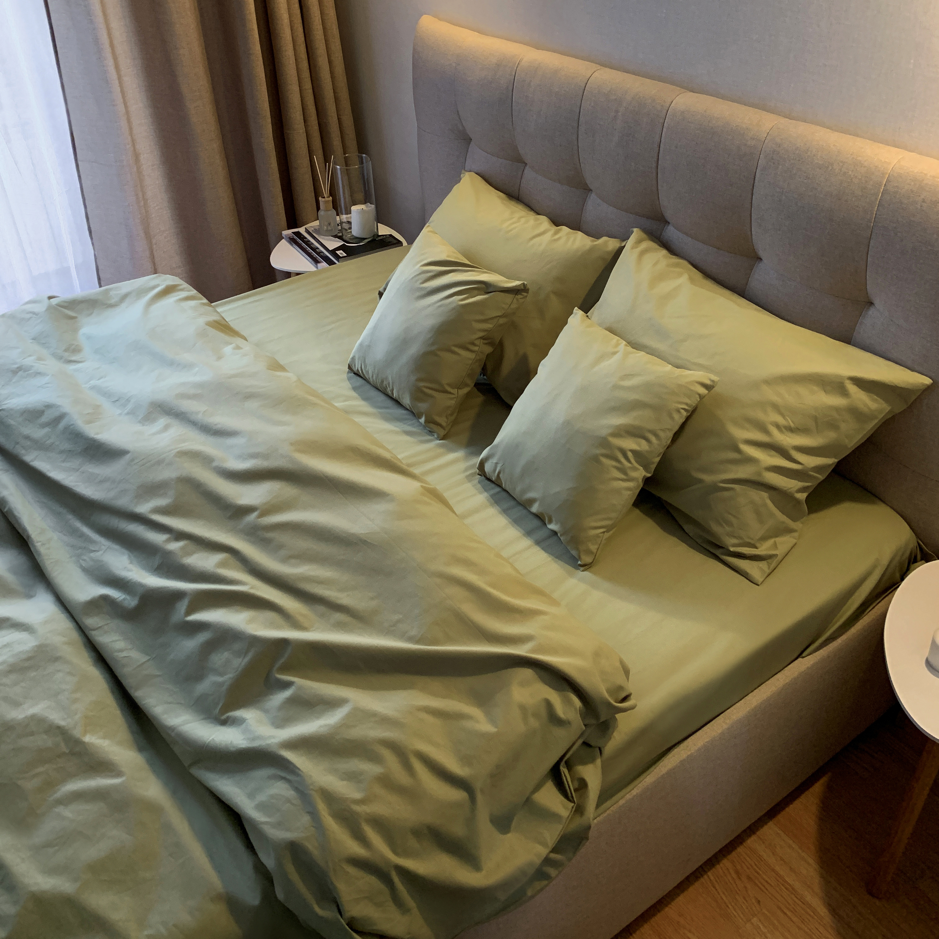 

Комплект постельного белья Полуторный 155x215 "Хлопковые Традиции", поплин, PF72 Оливковый/Крем