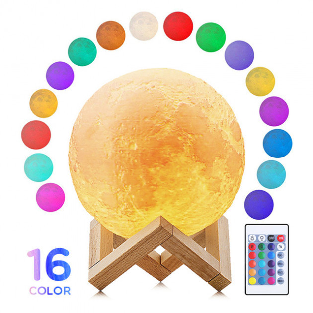 

Ночник декоративный настольный Moon Lamp аккумуляторная 15 см с пультом ДУ декоративный светильник в спальню многоцветный
