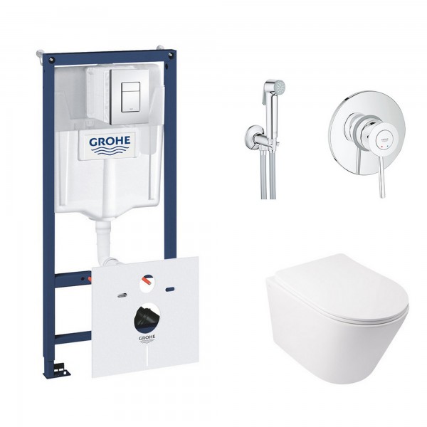 

Комплект инсталляция Grohe Rapid SL 38827000 + унитаз с сиденьем Qtap Swan QT16335178W + набор для гигиенического душа со смесителем Grohe BauClassic 2904800S