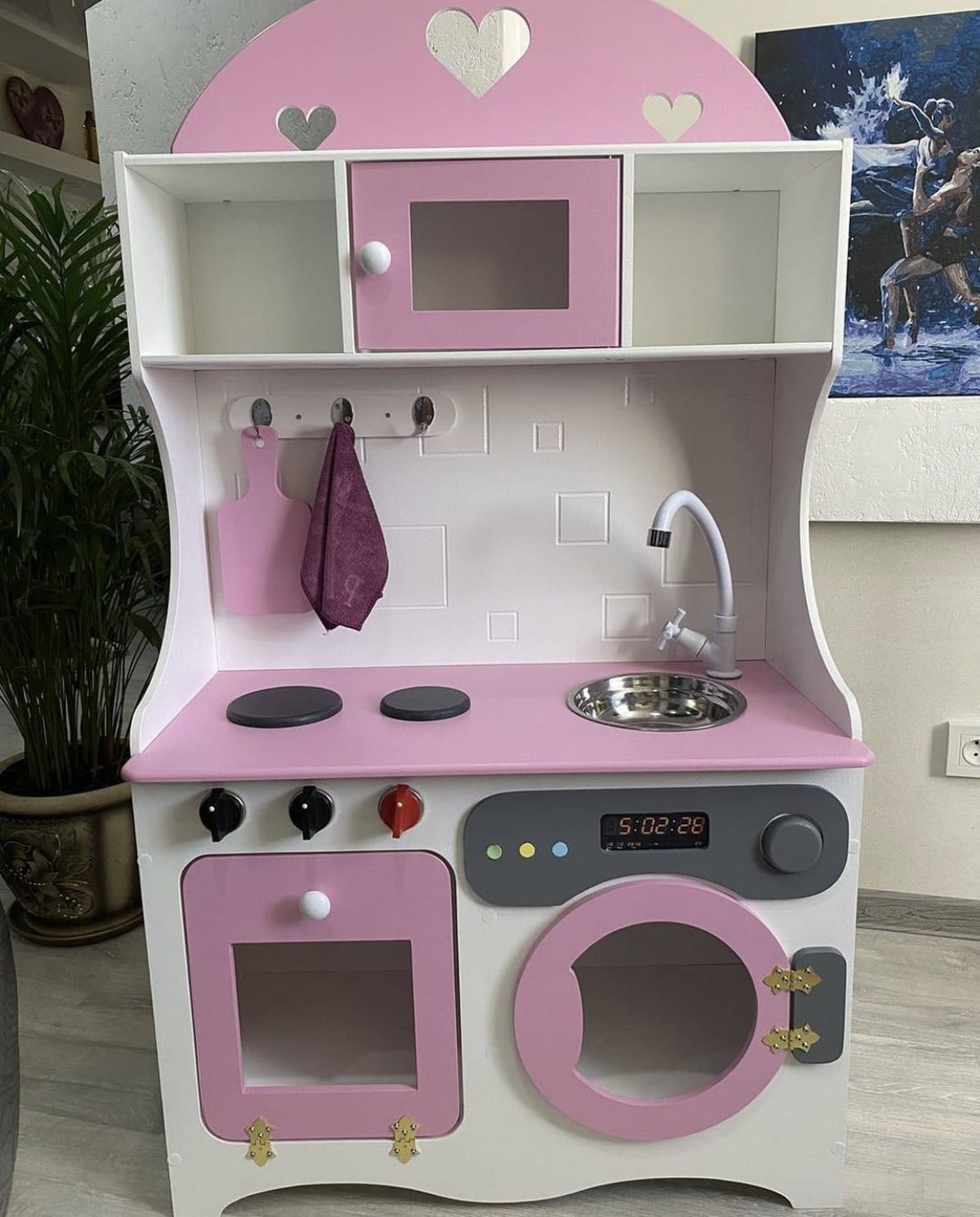 

Дитяча дерев'яна іграшкова кухня з пральною машиною Колір Рожевий