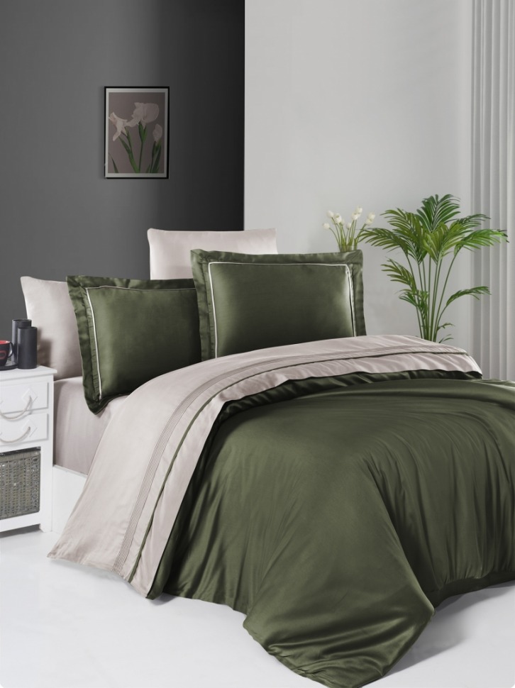 

Постельный комплект First Choice S-378 Serenity dark green & sand евро m017876