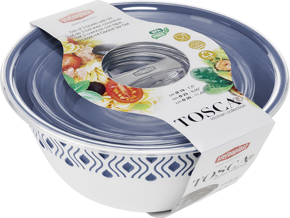 

Набор салатников Stefanplast Tosca из 3 предметов с крышкой Бело-голубой