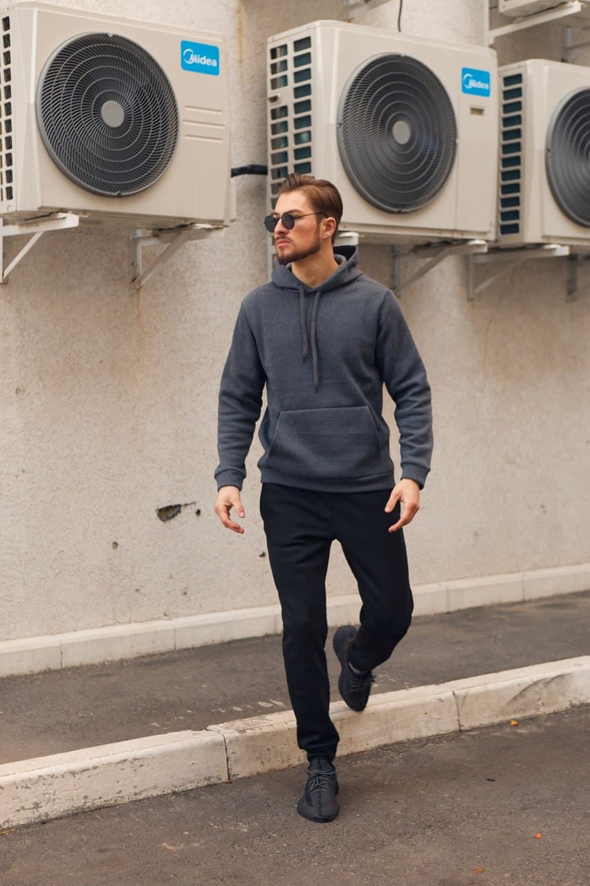 

Мужской спортивный костюм теплый BD9635 рM черно-серый