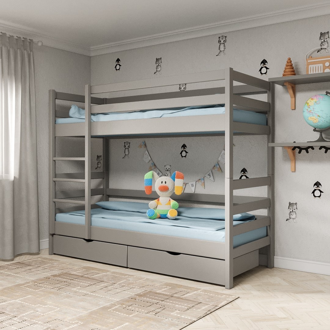 

Двухъярусная кровать MEBLIUS Засоня 90 см x 200 см Серая с выдвижными ящиками