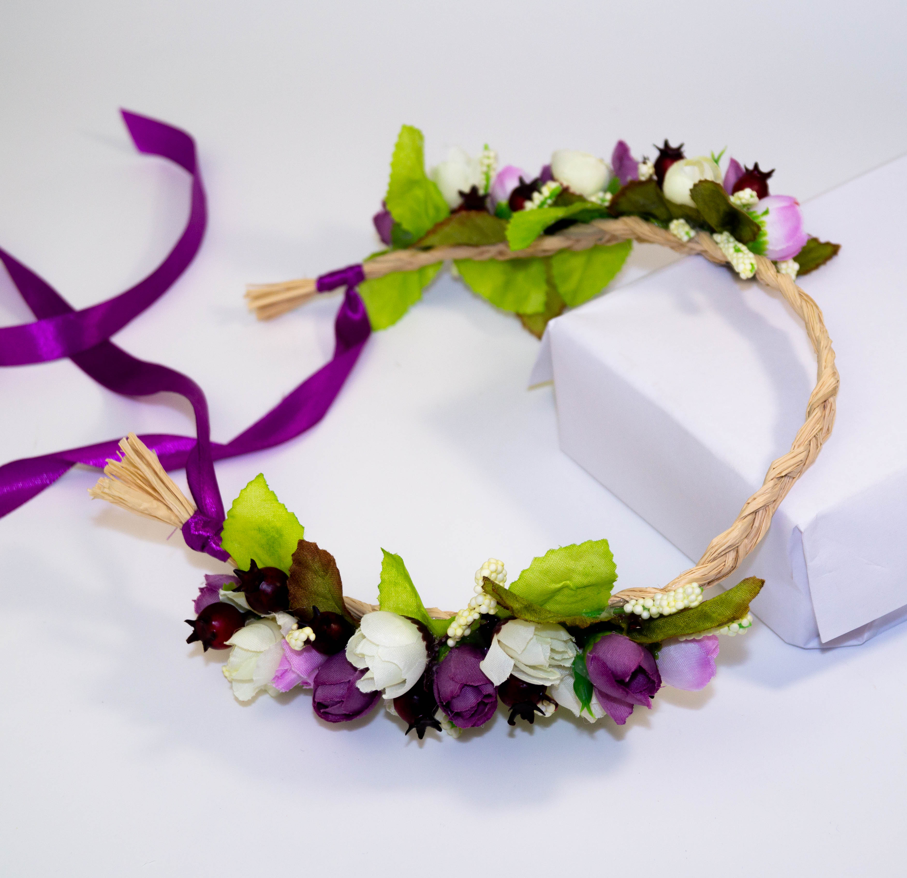 

Венок аксесуар для волос на голову Natali Fleurs фиолетовый двусторонний