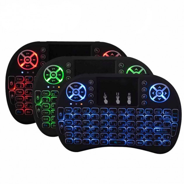 

Беспроводная блютус мини Клавиатура для Android и SMART TV телевизора с Тачпадом и Подсветкой Air Mouse I8 L (англо-русская клавиатура)