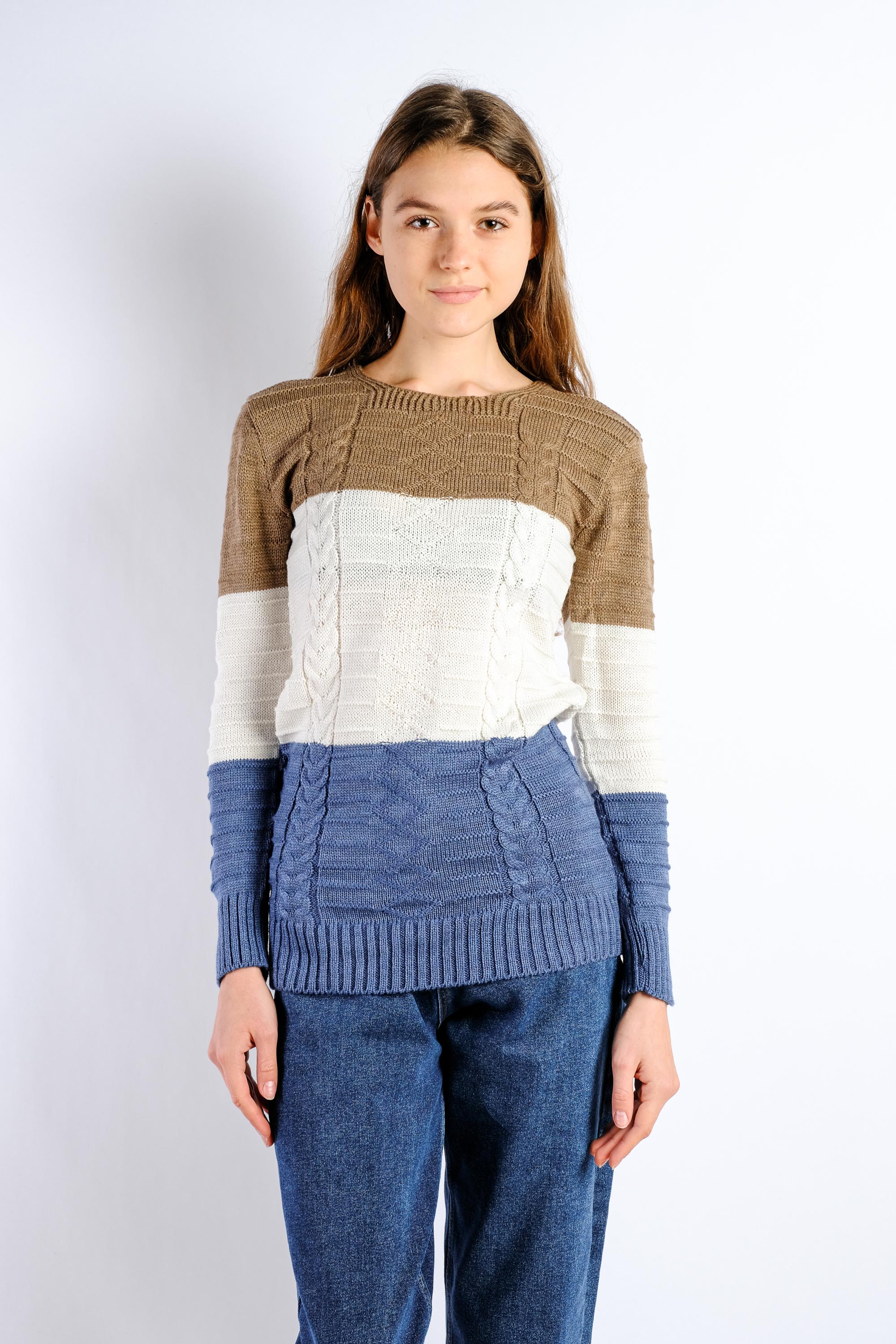 

Свитер женский Time of Style 85F519-2  Коричневый/джинс, Свитер женский Time of Style 85F519-2 One size Коричневый/джинс