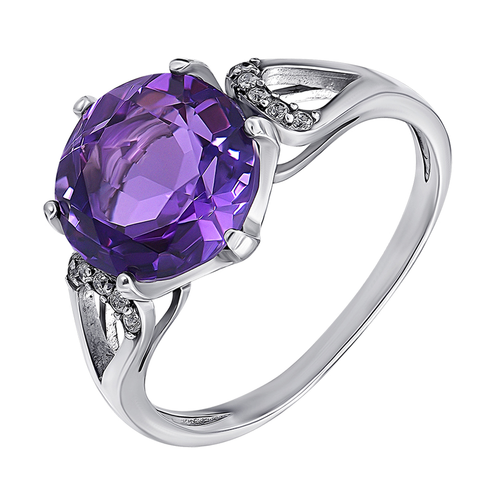 

Серебряное кольцо с аметистом и цирконием 000010799 16 размера