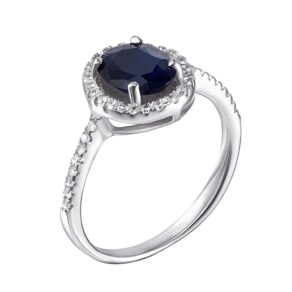 

Серебряное кольцо с сапфиром и фианитами 000125580 16.5 размера