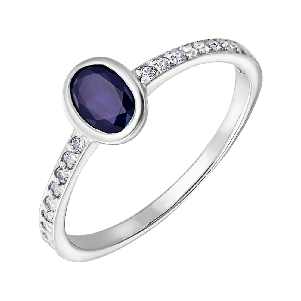 

Серебряное кольцо с сапфиром и фианитами 000132495 18.5 размера