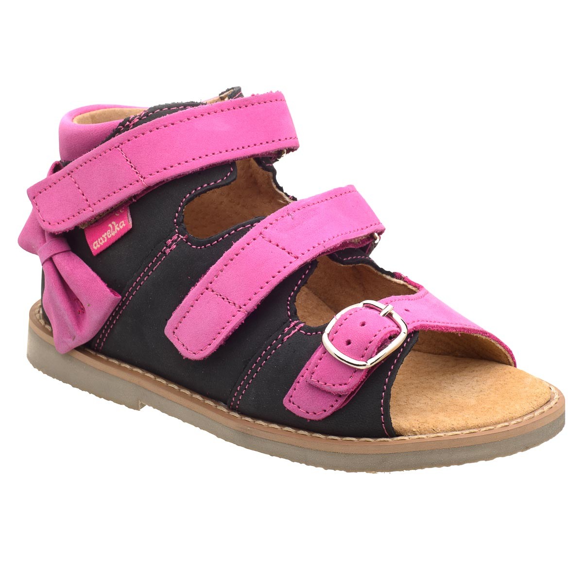 

Босоножки ортопедические Aurelka (арт.aur-1002_grey/pink), Темно серый с розовым бантом (32)