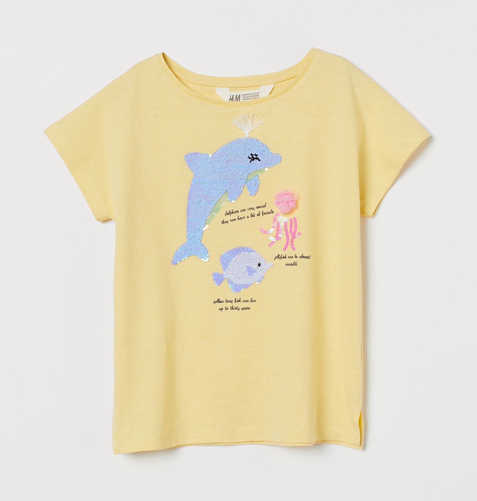 

Футболка для девочки H&M "Дельфин" жёлтая 116