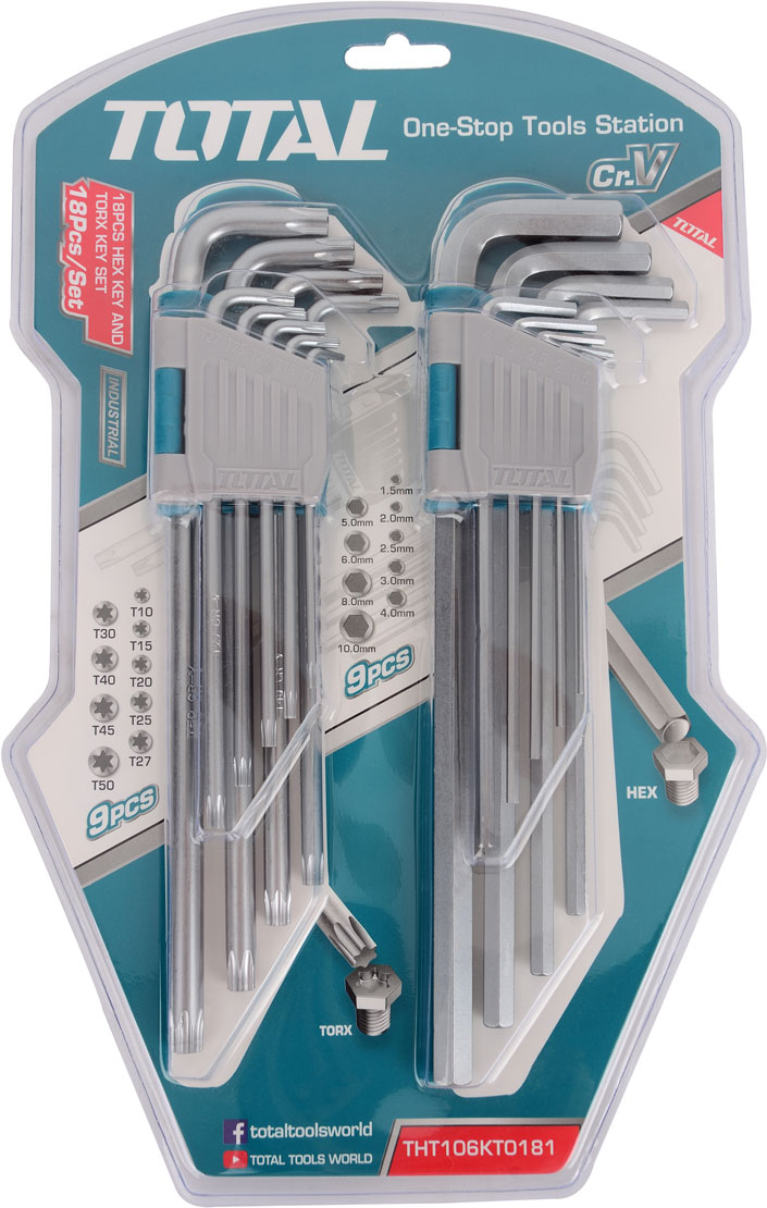 

Набір ключів Total шестигранних + Torx 18 шт.