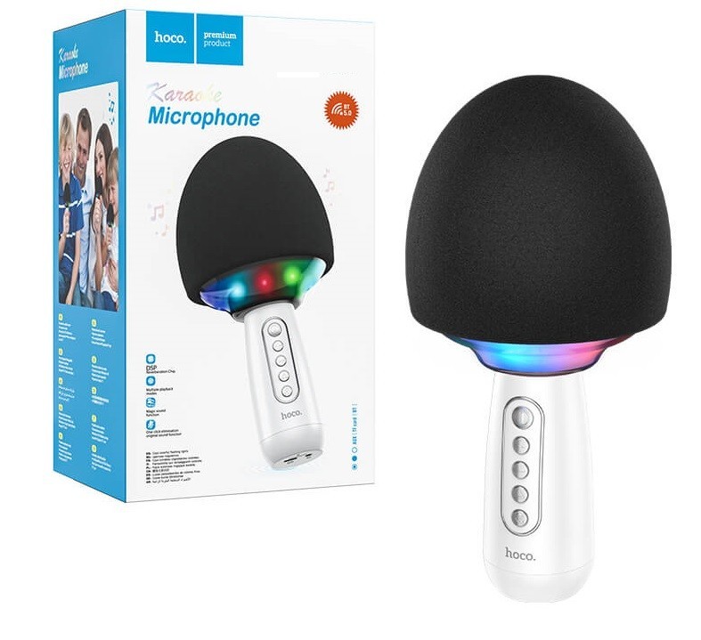 

Караоке микрофон Hoco Cute karaoke microphone BK7 |BT5.0, AUX/TF, DSP, 5W| white