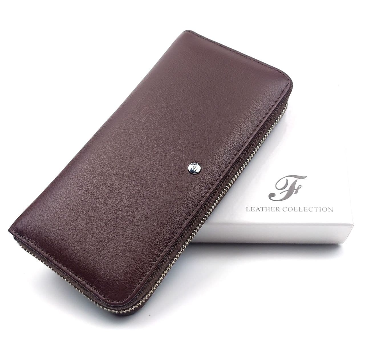 

Кожаный кошелек-клатч на одну молнию Salfeite F-38-1-BROWN коричневый
