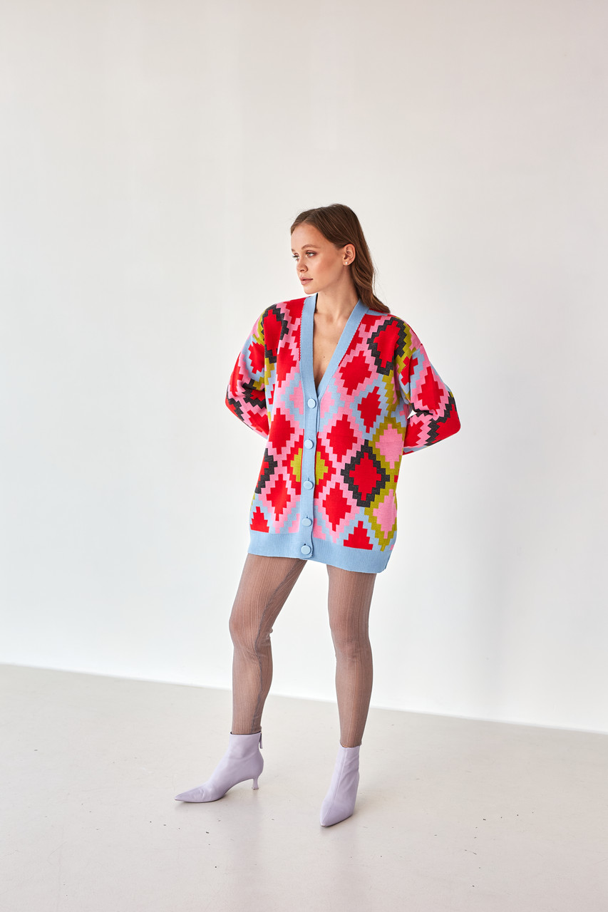 

В'язаний жіночий кардиган MEREZHKA Етно світло синій, В'язаний жіночий кардиган MEREZHKA Етно світло синій One Size