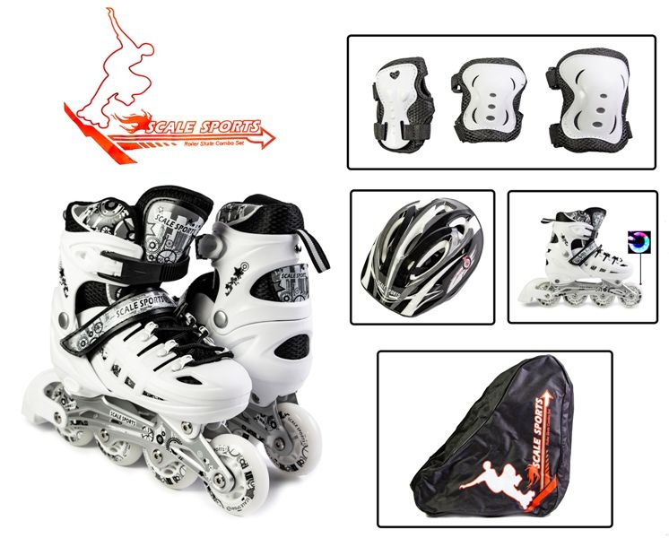 

Роликовые коньки с комплектом защиты Scale Sport. ABEC-7 White, размер 29-33