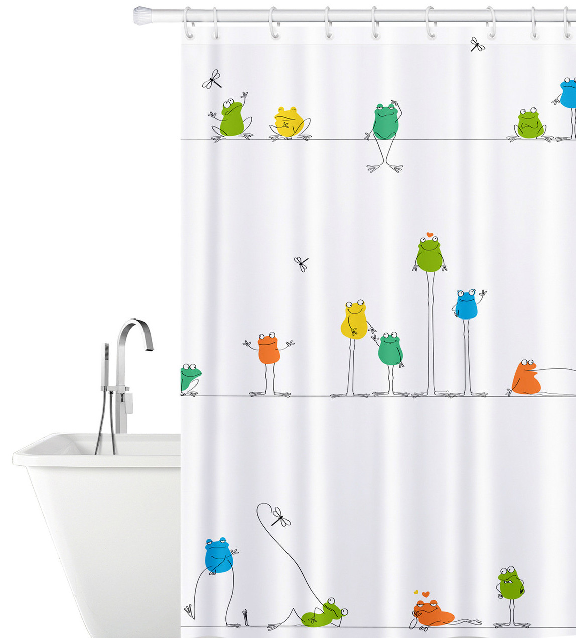 

Шторка для ванной Tatkraft Funny Frogs водонепроницаемая с кольцами 12 шт 180X180 см (18099)