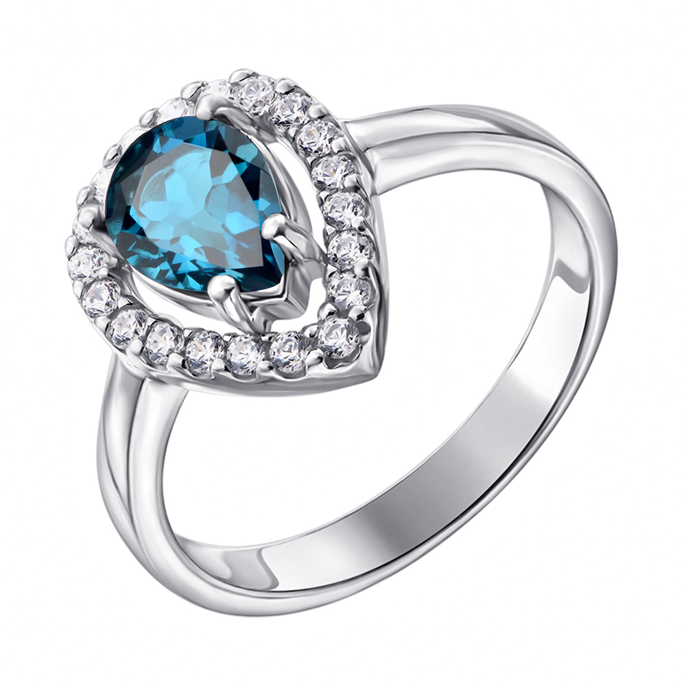 

Серебряное кольцо с лондон топазом и фианитами 000137298 16 размера