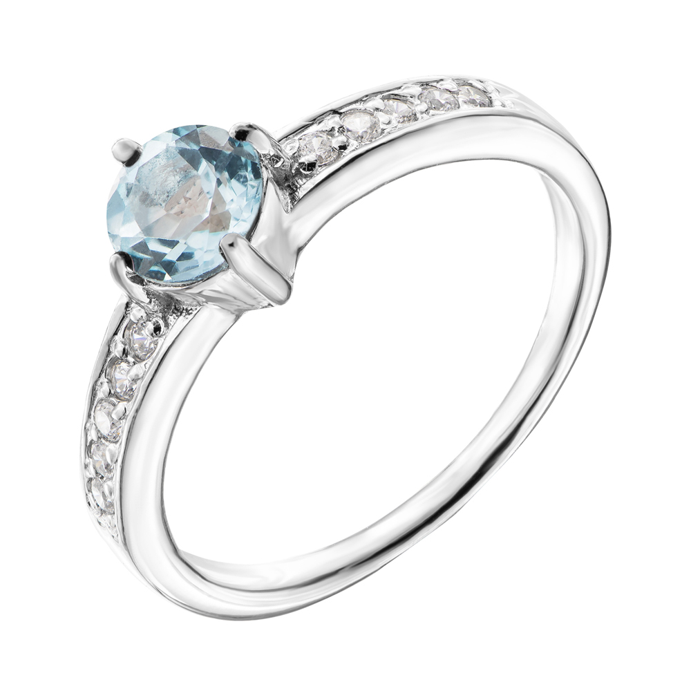 

Серебряное кольцо с голубым топазом и фианитами 000140134 15.5 размера