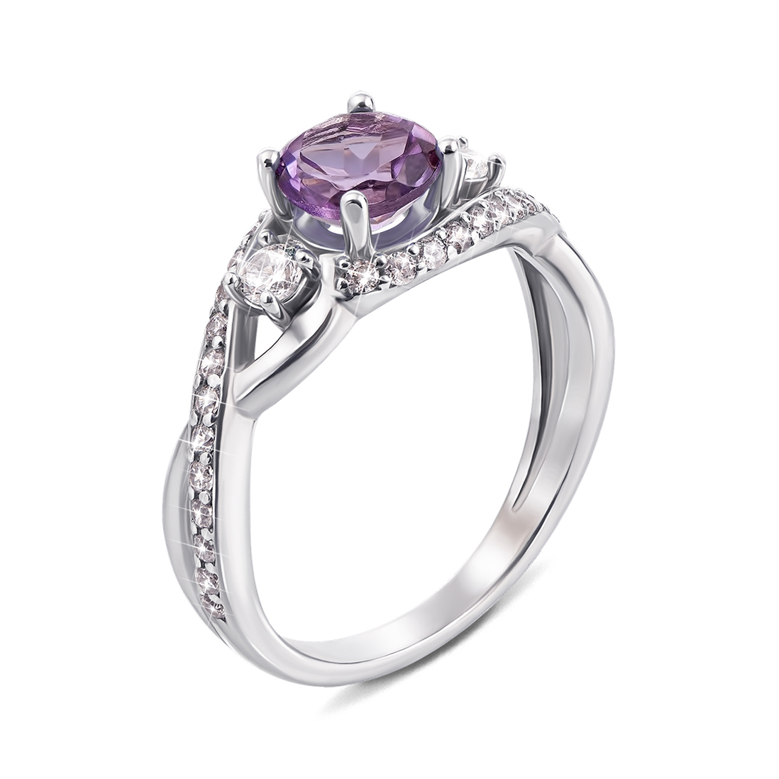 

Серебряное кольцо с аметистом и фианитами 000133975 16 размера