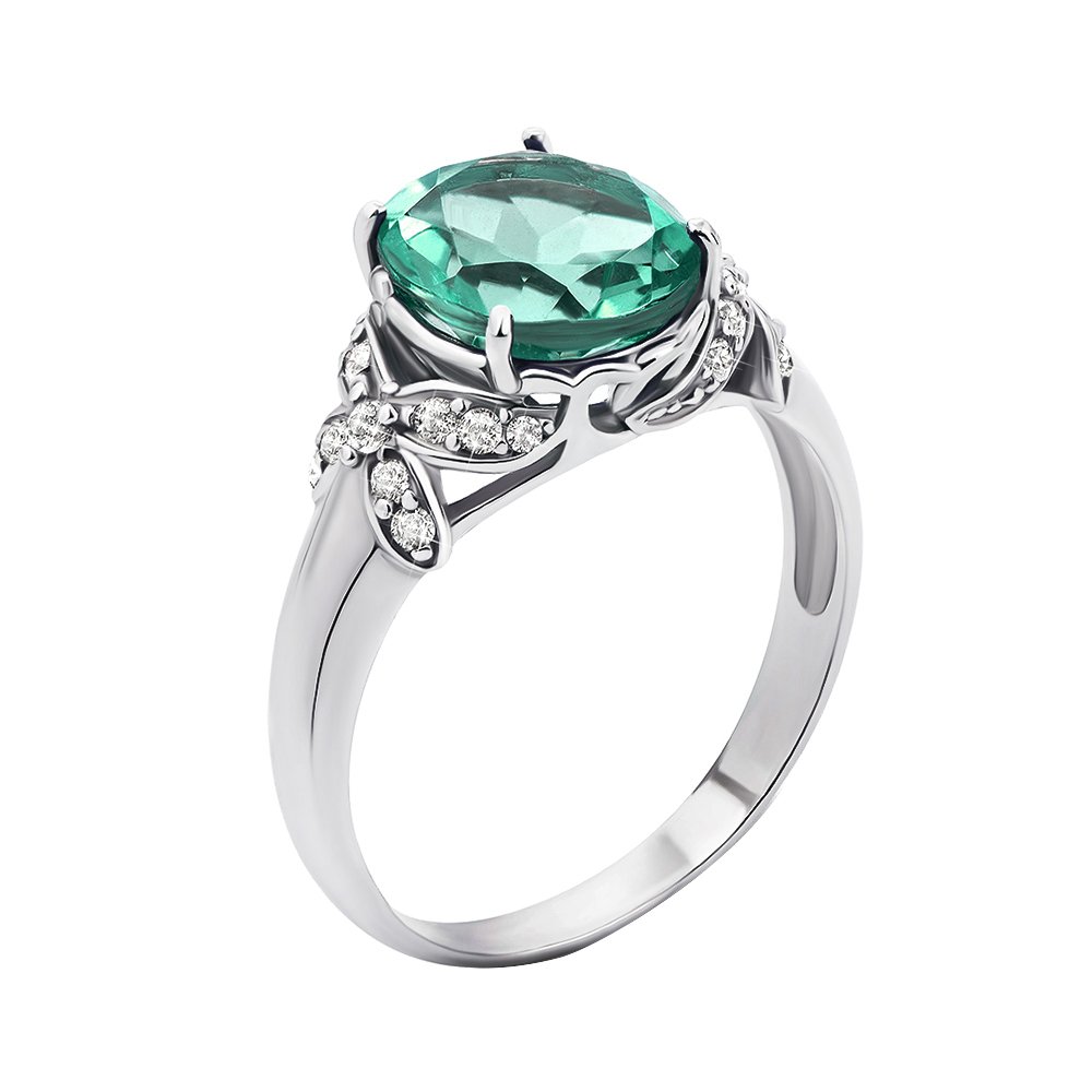 

Серебряное кольцо с зеленым кварцем и фианитами 000149212 17.5 размера