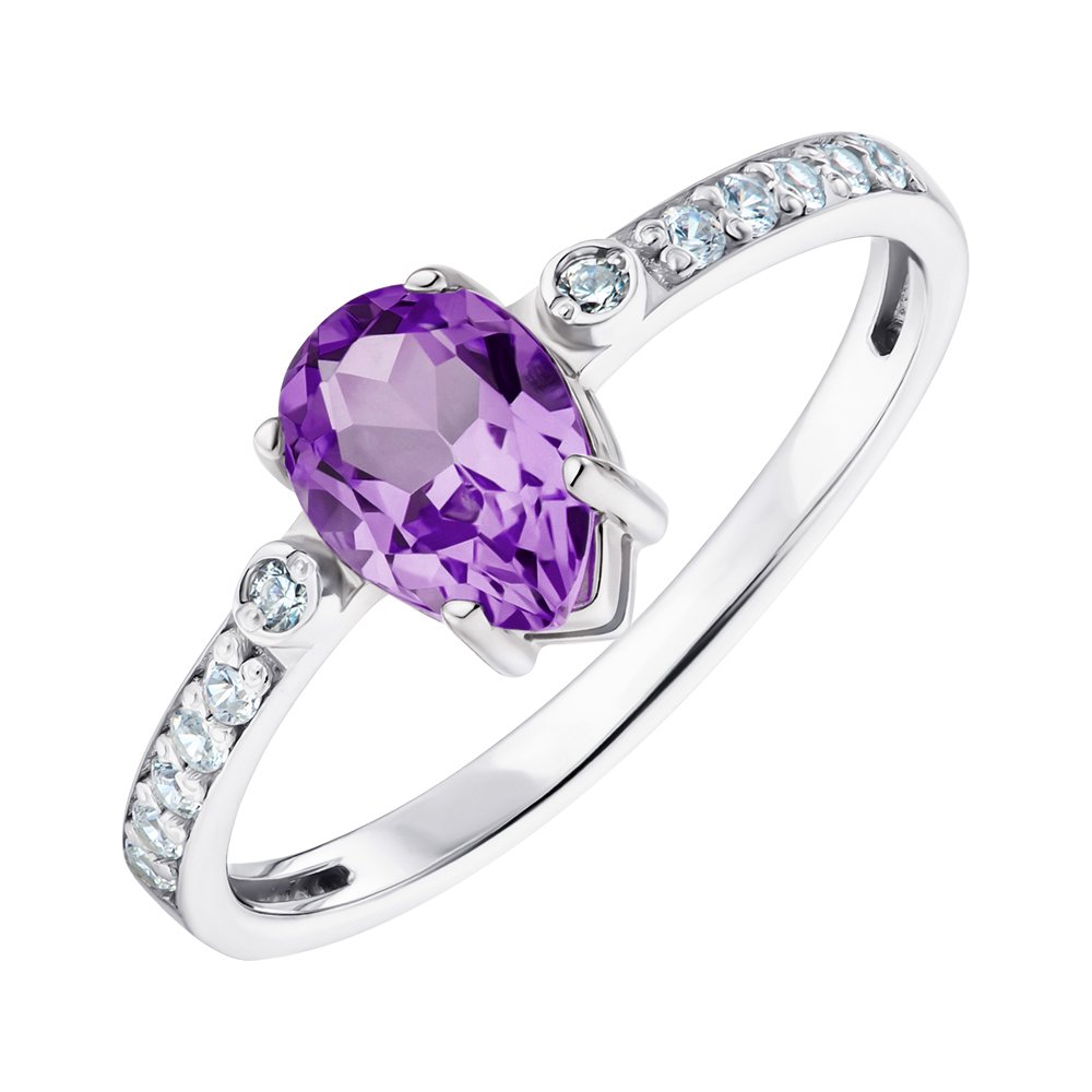 

Серебряное кольцо с аметистом и фианитами 000149173 16 размера