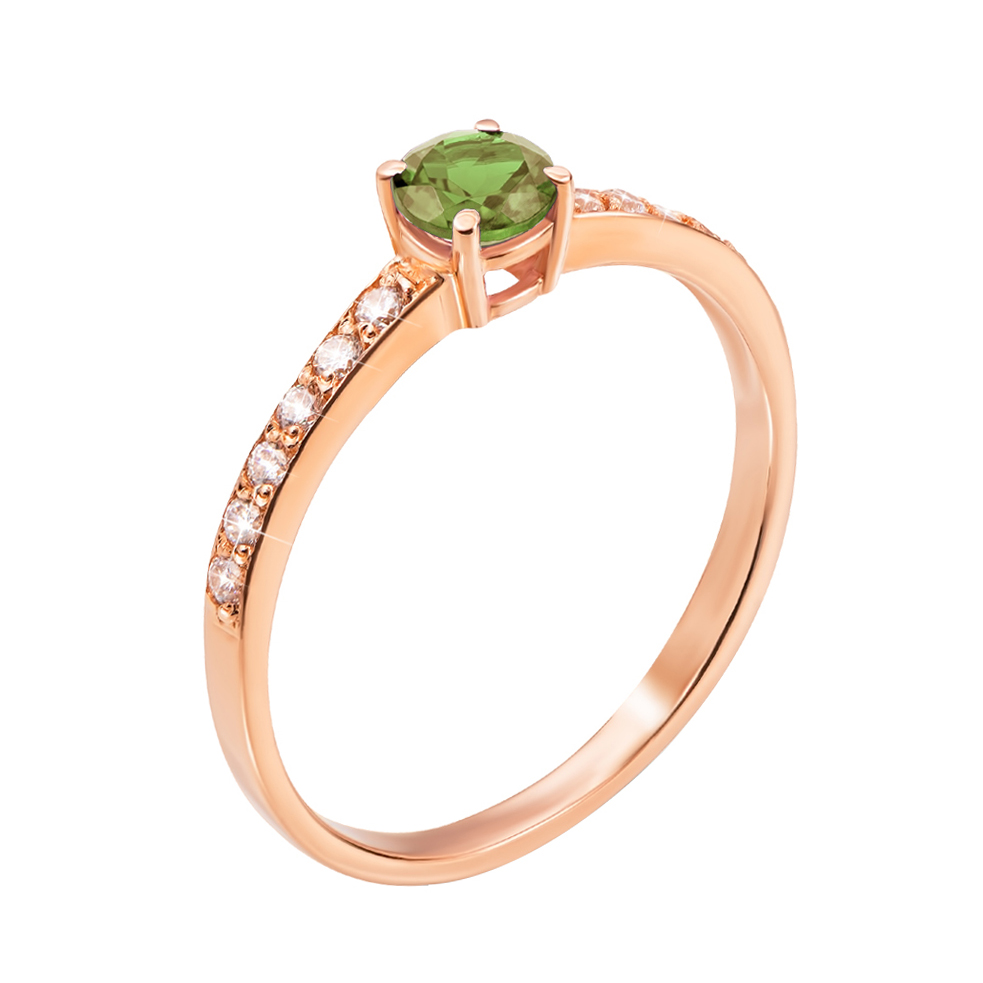 

Кольцо из красного золота с хризолитом и фианитами 000133397 16.5 размера