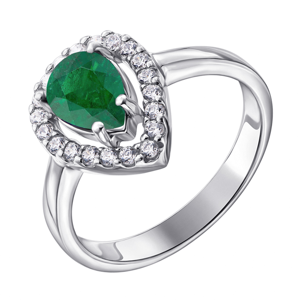 

Серебряное кольцо с изумрудом и фианитами 000132703 16 размера