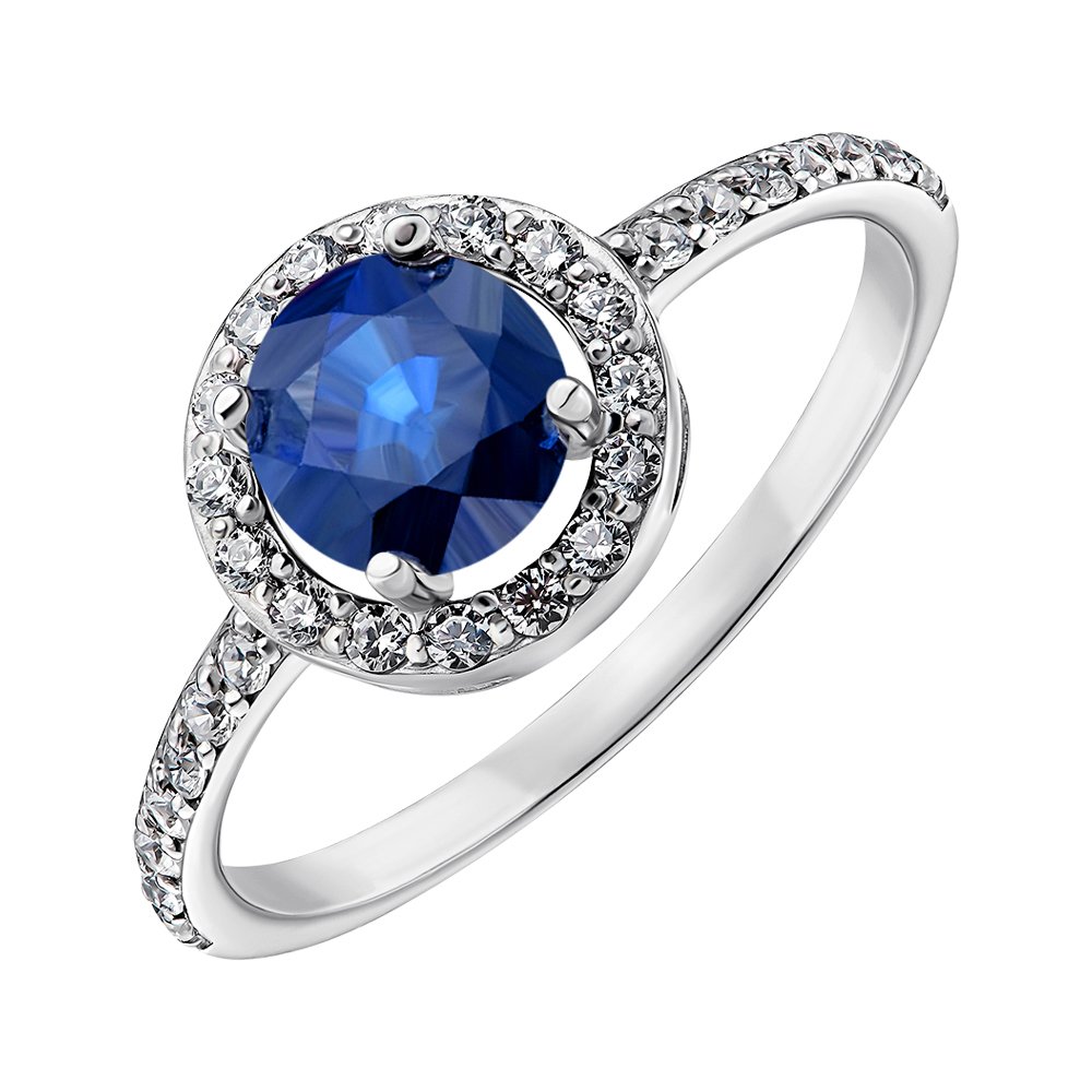 

Серебряное кольцо с синим сапфиром и фианитами 000079767 16.5 размера