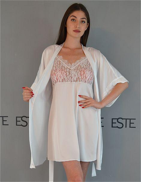 

Халат и пеньюар на утро невесты Este комплект шелковый с кружевом / белый 1508-1507, Халат и пеньюар на утро невесты Este комплект шелковый с кружевом 46/48 белый 1508-1507