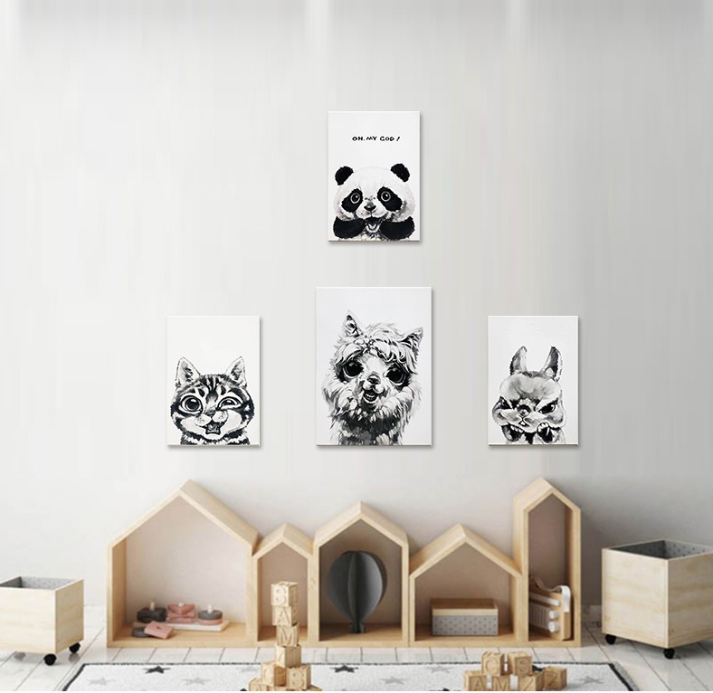 

Комплект из 4 постеров "Кот", "Кролик", "Альпака", "Панда Oh My God" Frames Posters Décor