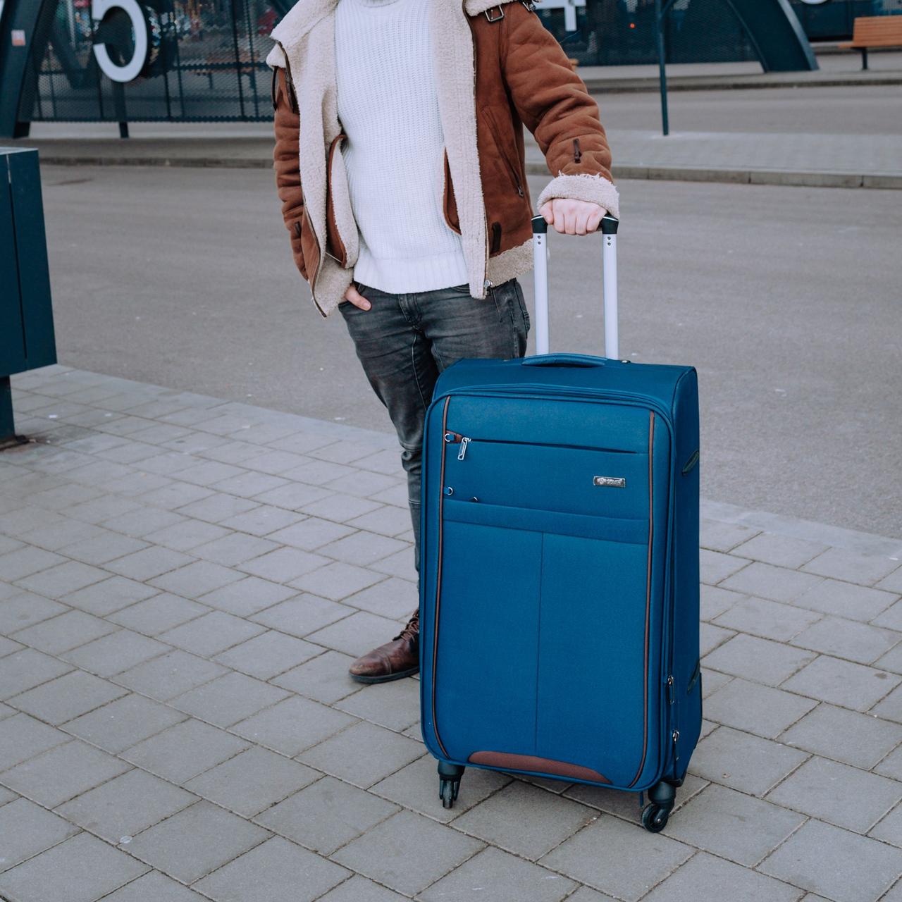 

Тканевый чемодан большой текстильный синий нейлон на 4 колеса легкий Польша