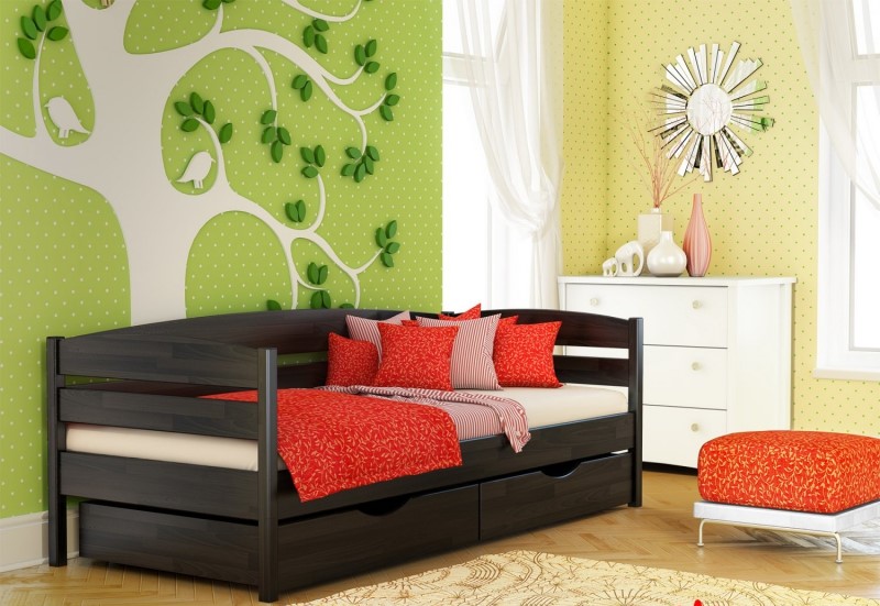 

Деревянная кровать Эстелла Нота Плюс из щита бука с ящиками из ДСП 190х80 Венге