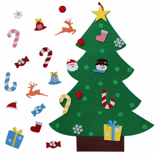 

Детская новогодняя елочка из фетры на стену Santa Crismas Tree с набором игрушек 26 штук на липучке