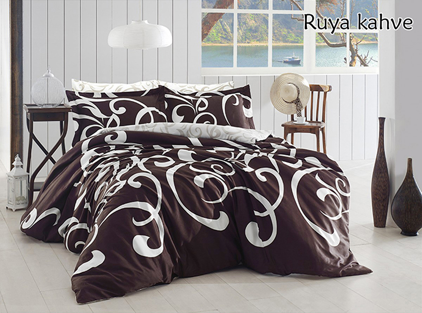 

Семейный комплект постельного белья с компаньоном Ruya kahve