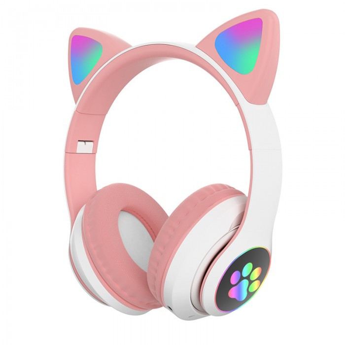

Беспроводные наушники с кошачьими ушками и RGB подсветкой Cat VZV-23M Розовые