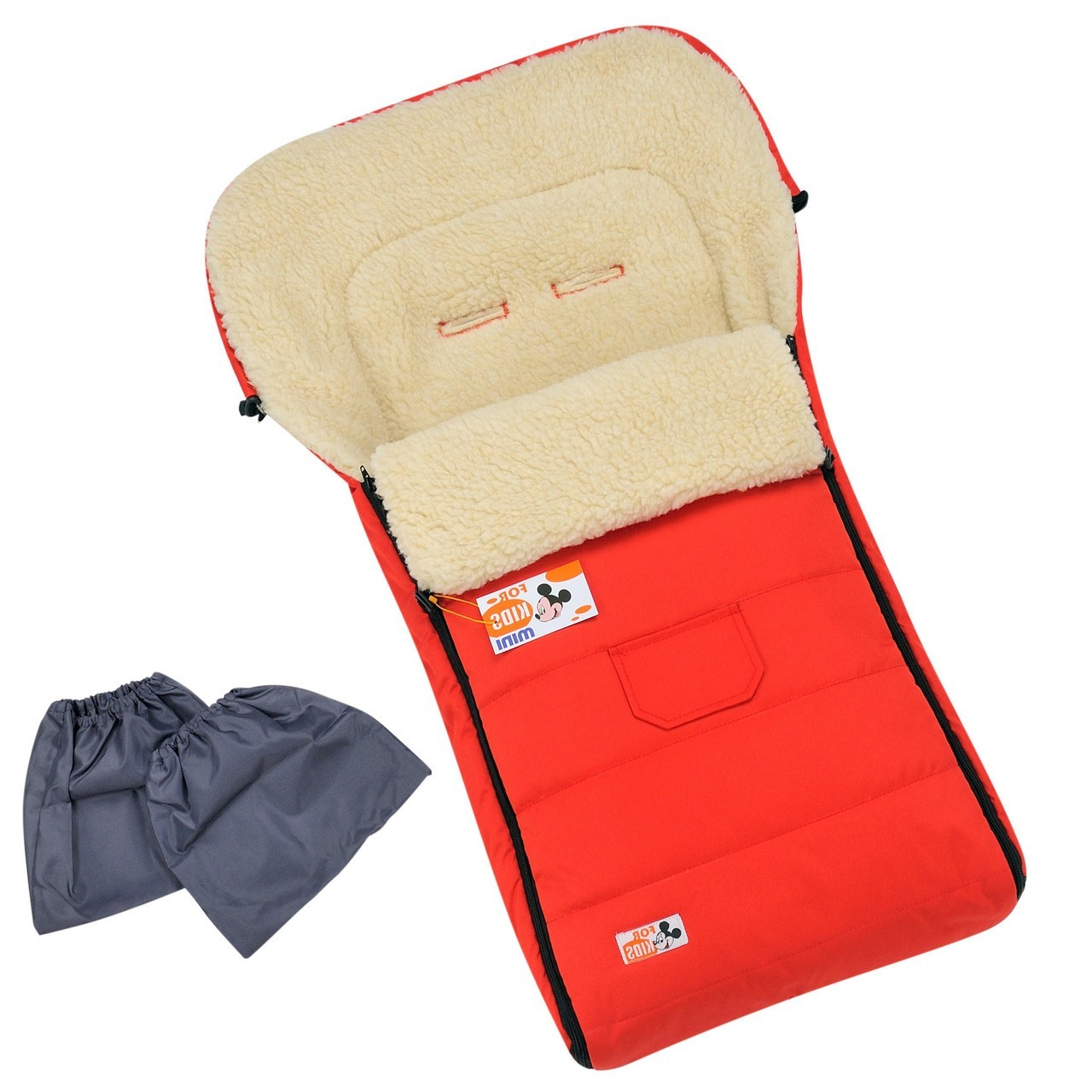 

Детский зимний конверт - чехол For kids Maxi с бахилами на овчине в коляску, санки красный