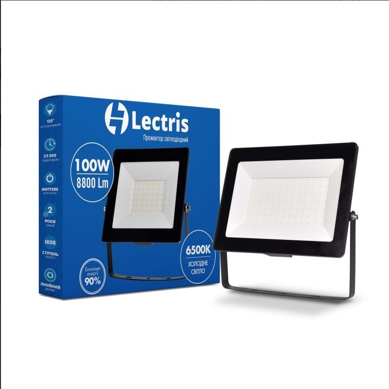 

ПРОЖЕКТОР LED LECTRIS 100W 8800ЛМ 6500K 185-265V IP65