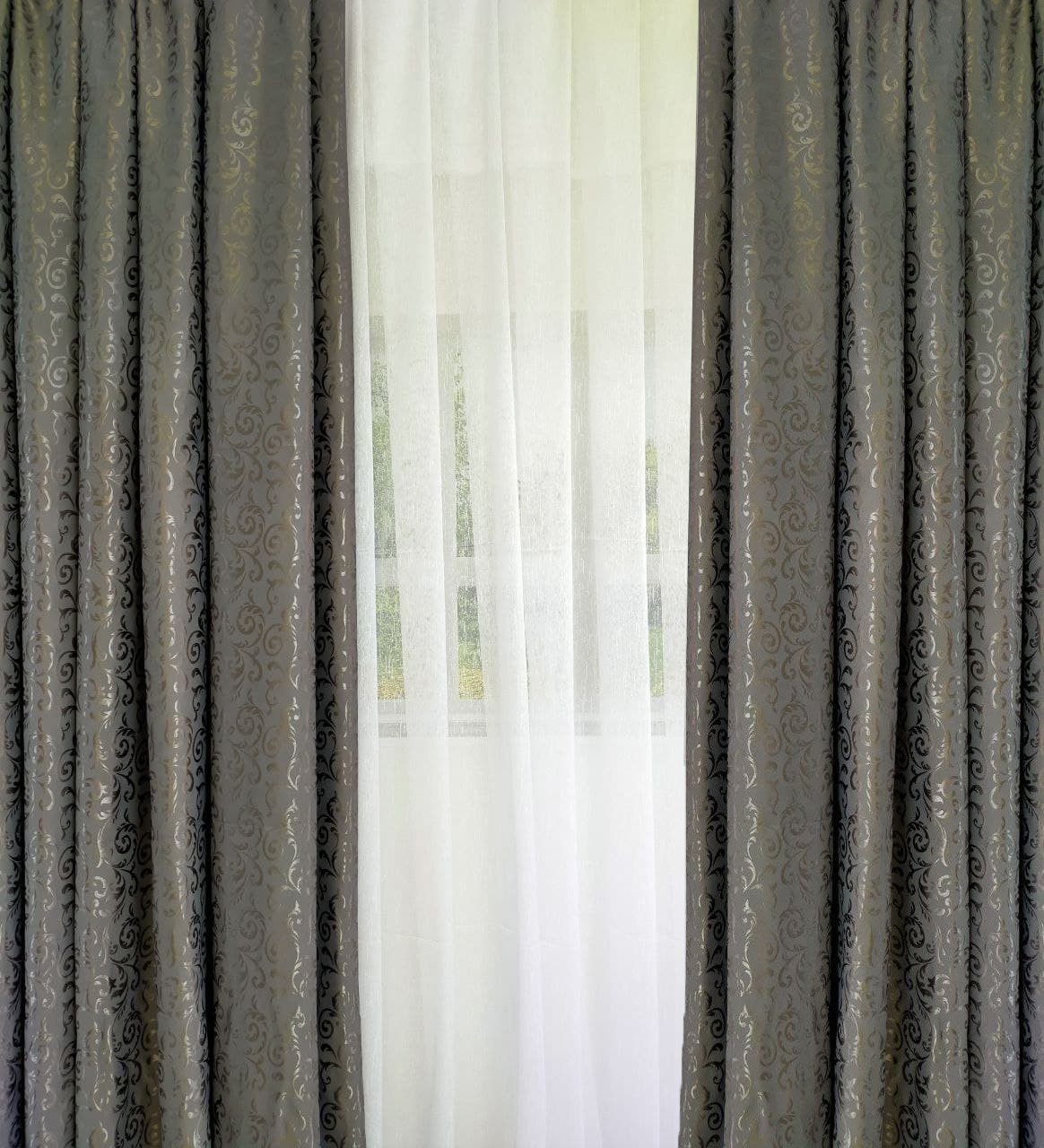 

Комплект Штор Блэкаут двусторонняя вензеля серая 200х230