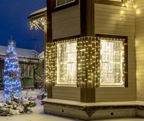 

Наружная гирлянда штора улица теплый 510 LED 3.5x2.5м 17 линий по 30LED 8 режимов + Режим полной остановки
